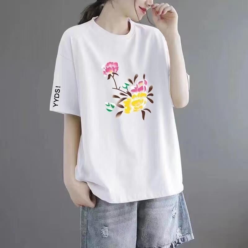 清仓捡漏~尾单大牌剪标专柜撤回外贸大码女装短袖中长款印花t恤女详情17