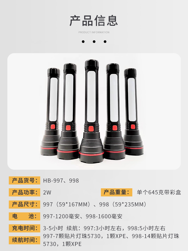 Cross-border best-selling USB charging, side light, built-in lithium battery, strong light outdoor camping flashlight manufacturer supply pic 4
