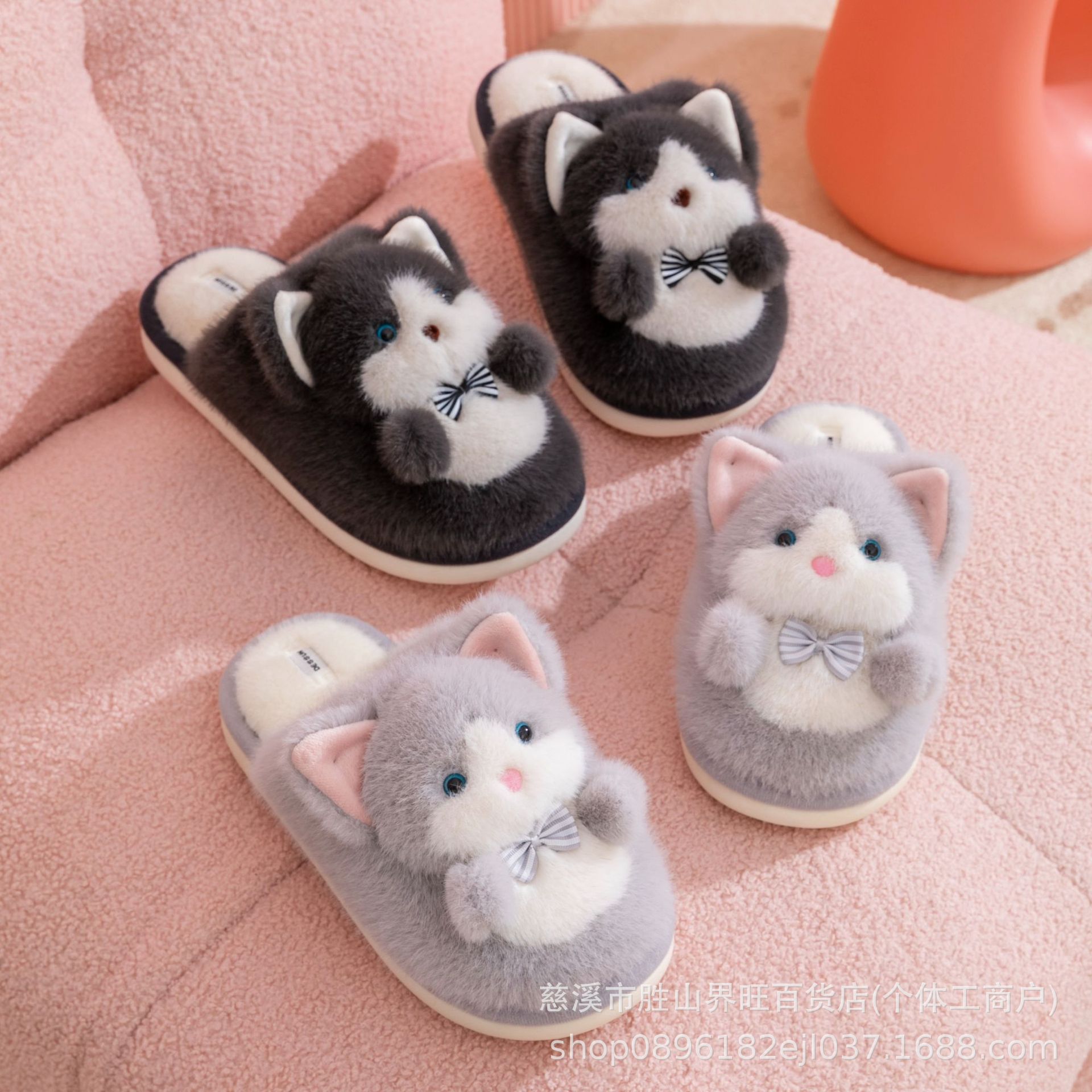 棉拖鞋女士可爱秋冬季2025新款室内家居小猫情侣毛绒保暖跨境外贸详情7