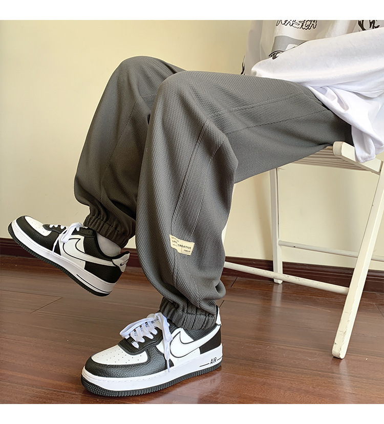 华夫格裤子男士2024秋季潮牌宽松九分束脚卫裤大码青年休闲运动裤详情45