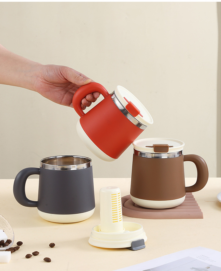 Stainless steel tea cup, mug, high appearance level water cup, tea water separation cup, large capacity, can be connected to hot water, insulated cup pic 20