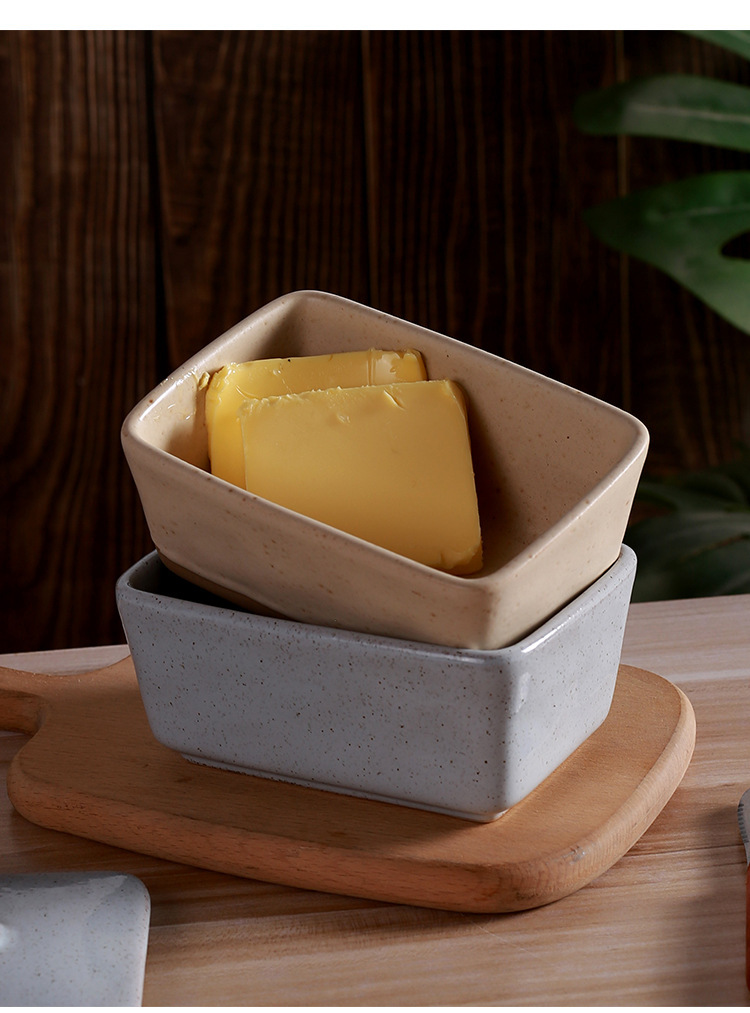 New retro and creative ceramic butter box with lid, square cream box, Western-style butter box in stock pic 24