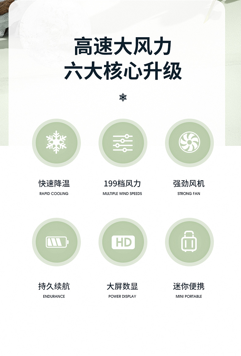 跨境简约桌面数显手持风扇新款USB充电式风扇100档迷你随身小风扇详情2