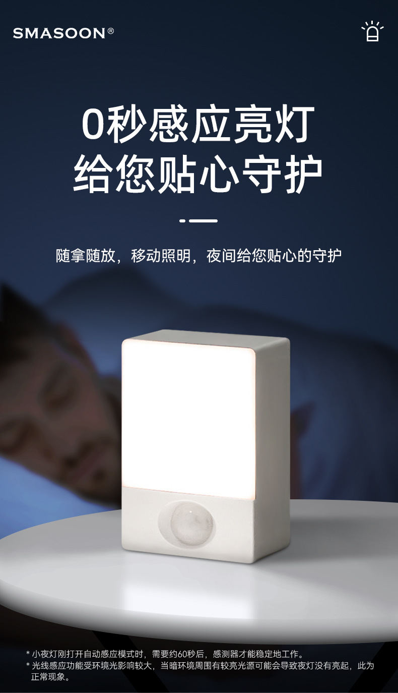 智能卧室感应小夜灯 儿童起夜灯台灯人体感应灯出口外贸批发 智能夜灯感应灯详情2
