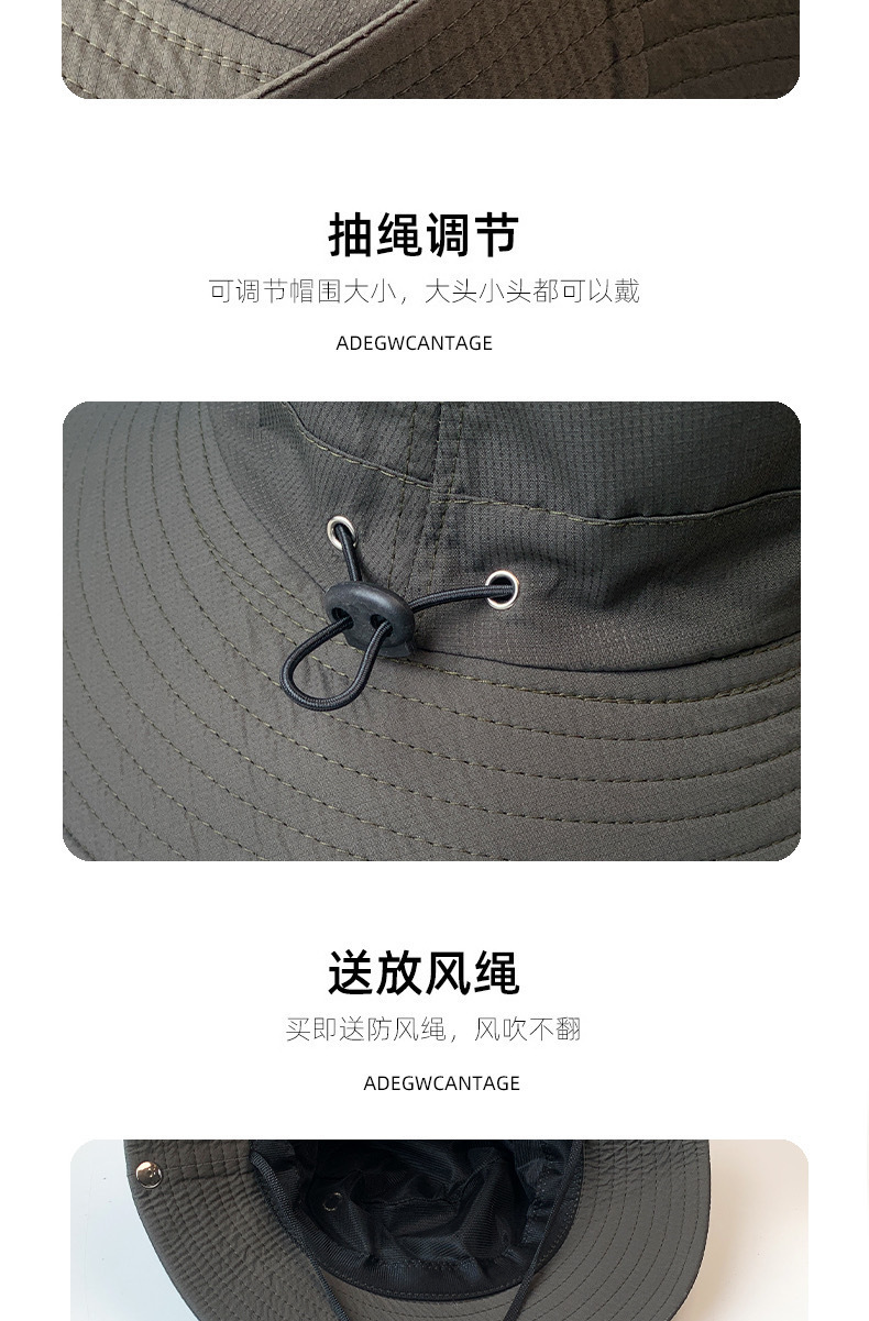 Western cowboy hat, female hot girl, outdoor mountain climbing and camping waterproof quick-drying fisherman hat, Japanese sunshade and sun protection hat, male pic 12