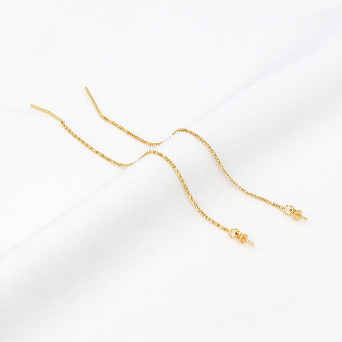 Copper-plated 18K real gold color retention box chain ear wire 14K earring chain ear needle welded flat chain ear accessory A55 pic 11