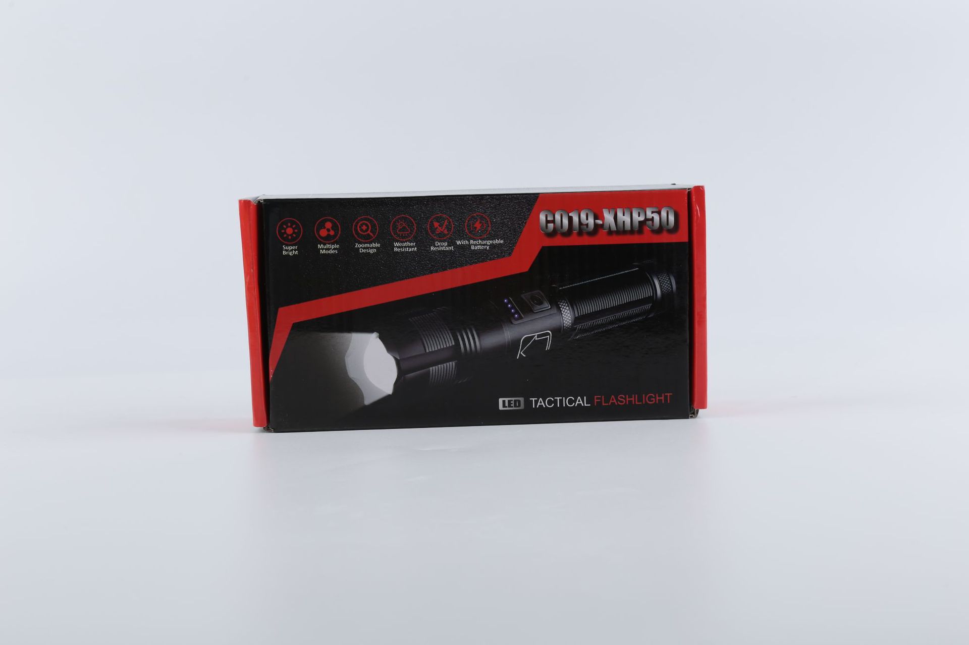 跨境新款XHP50远射USB充电便携手电COB聚光手电户外强光变焦电筒详情8