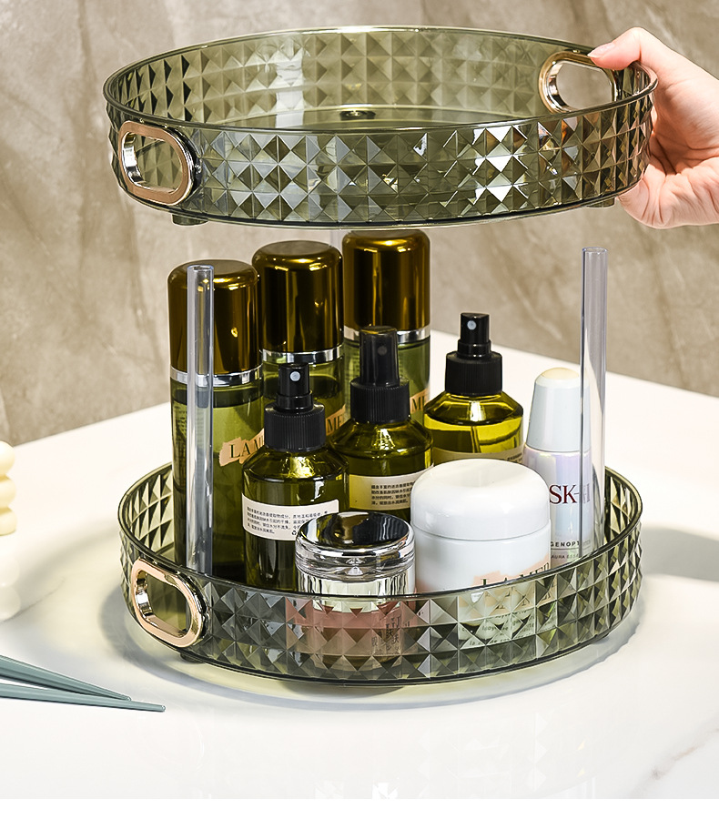 Cross-border light luxury dressing table, cosmetics rotating storage rack, bathroom desktop, perfume and skin care products storage rack tray pic 18