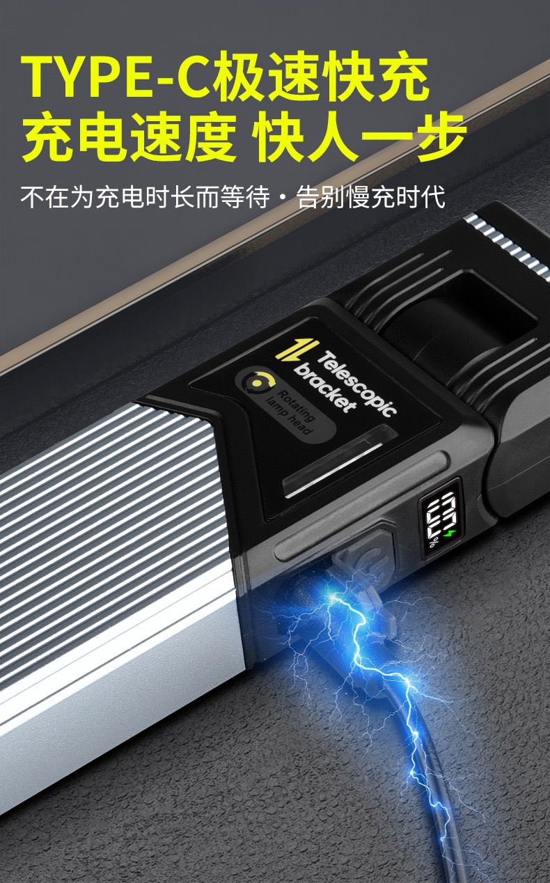 新款跨境户外露营180°旋转手持工作灯检修LED充电笔夹伸缩露营灯详情10