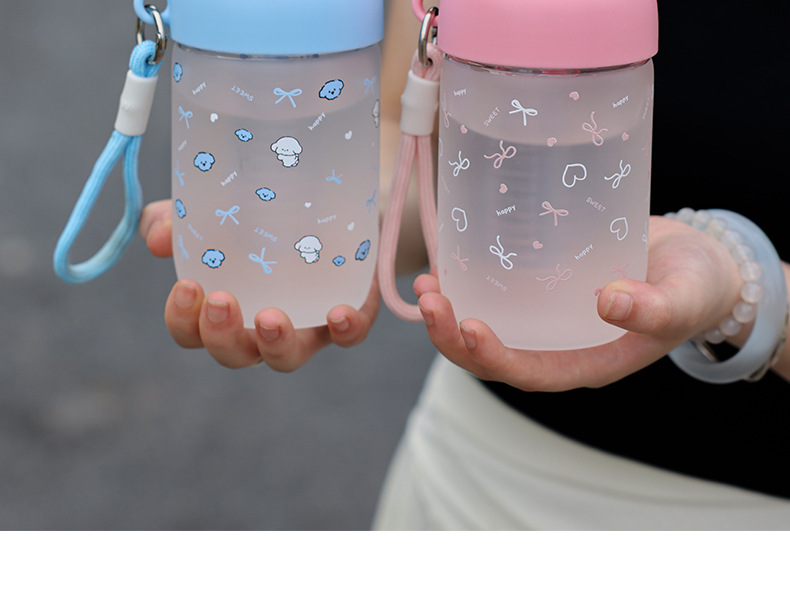 Cute Rabbit Master. Original InS-style glass water cup with heat-resistant cup sleeve and double-drinking straw. Ins-style heat-resistant water cup pic 19