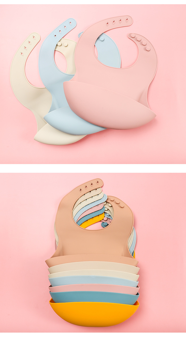 跨境儿童食品级硅胶围兜婴儿防水围嘴立体饭兜幼儿口水兜批发详情5