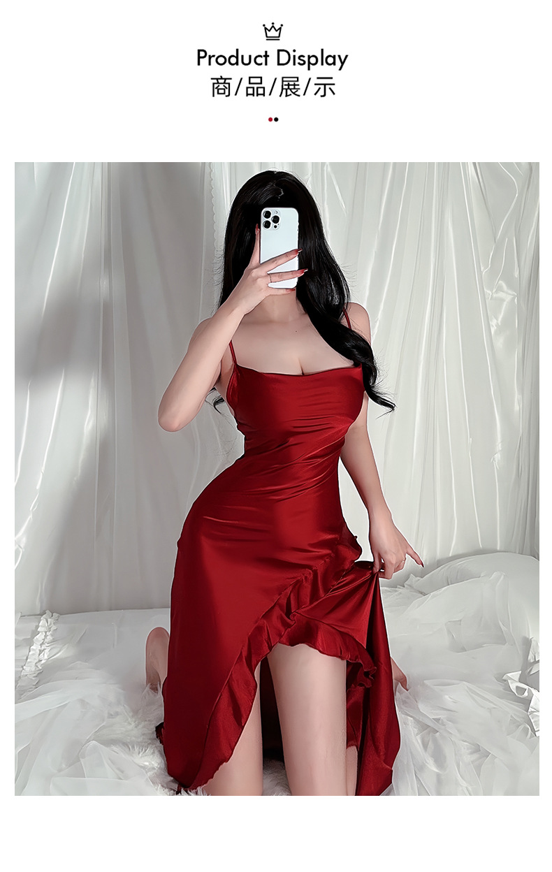 Influencers viento sexy halter vestido de dormir mujer glamourosa suela de volantes puntada pijama multicolor homewear 635 pic 10