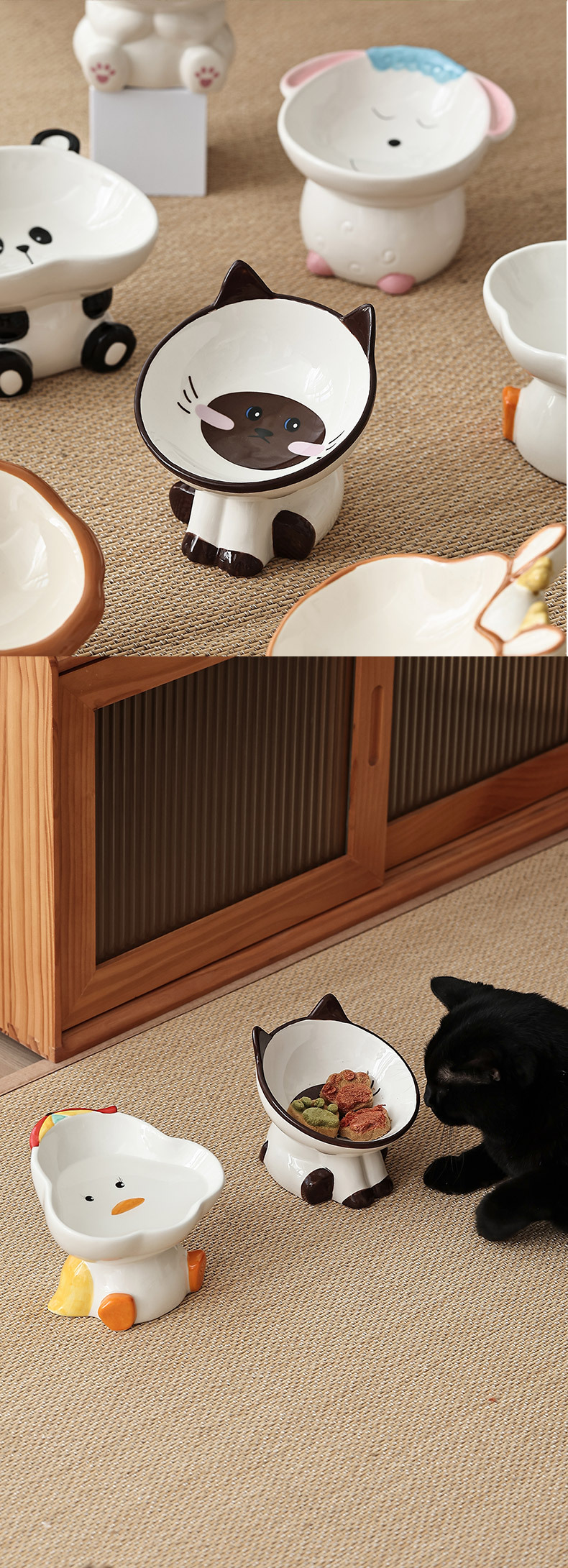 Cat bowl, ceramic protective cervical vertebrae drinking bowl, pet supplies, cute slanted mouth to prevent knocking, dog bowl, cat food bowl pic 14