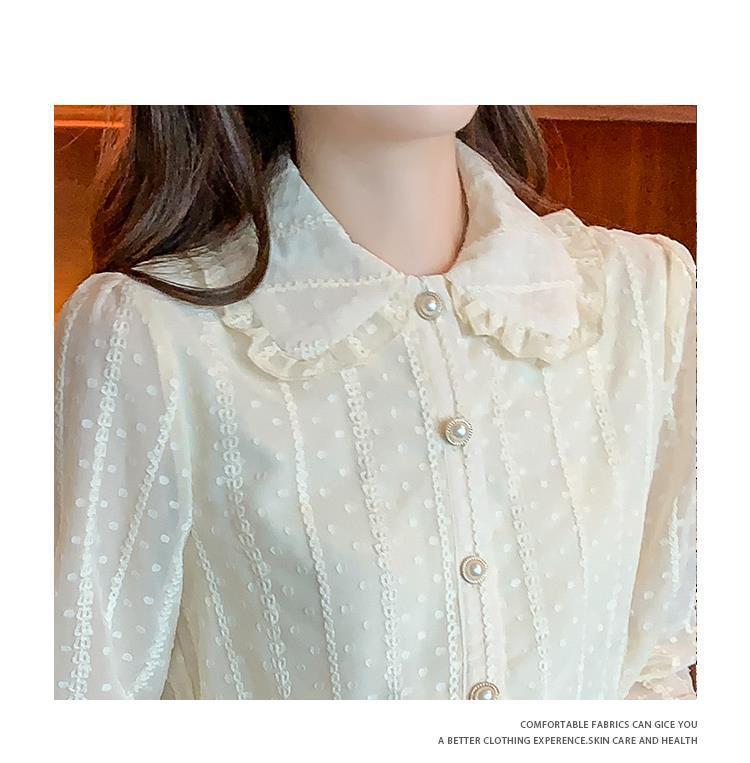 洋气蕾丝雪纺衫女长袖2025秋冬新款加绒加厚打底衫木耳边翻领衬衫详情9
