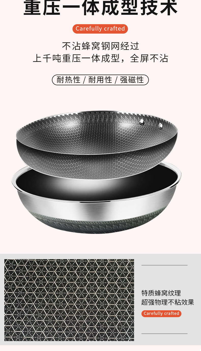 Double-sided screen honeycomb suspended wok, three-layer or five-layer stainless steel wok, uncoated non-stick wok, one-piece consignment pic 17