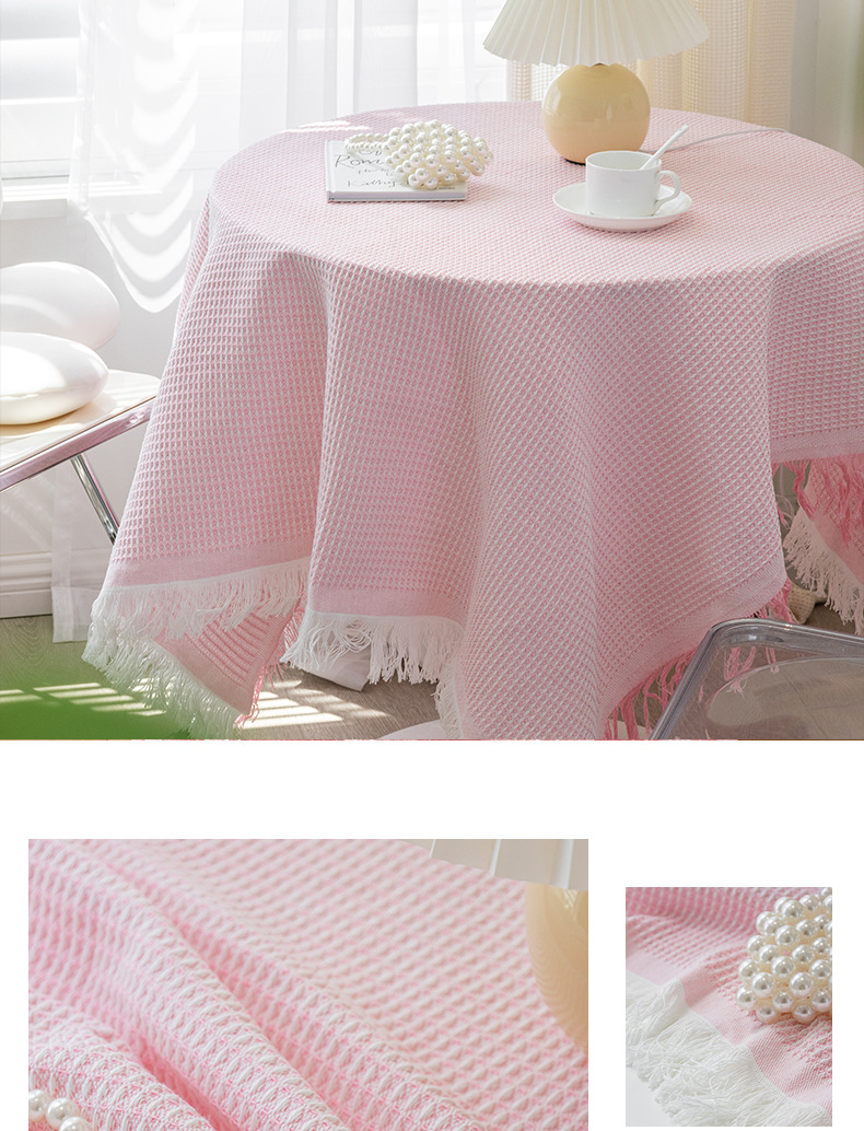 北欧桌布棉麻高级感桌布茶几布流苏边台布防尘华夫格餐布圆桌布详情26