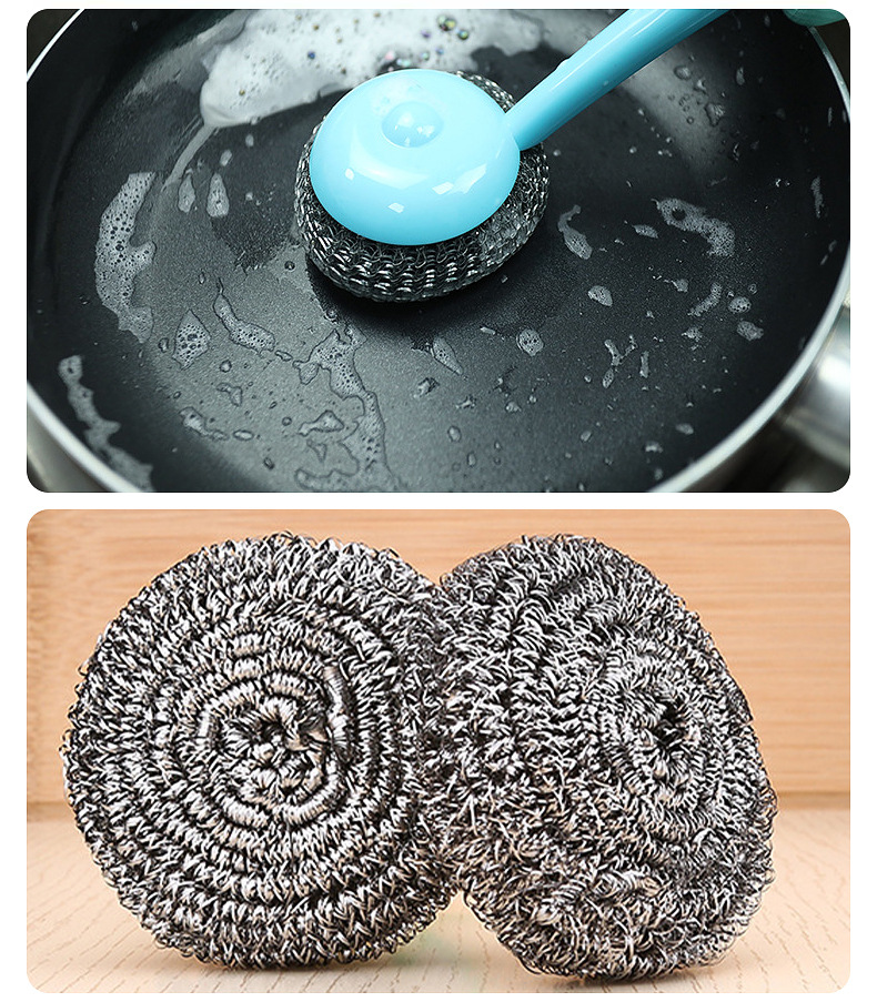 不锈钢清钢丝球洁球锅刷带刷子厨房清洁用品不易掉渣工厂去油详情14