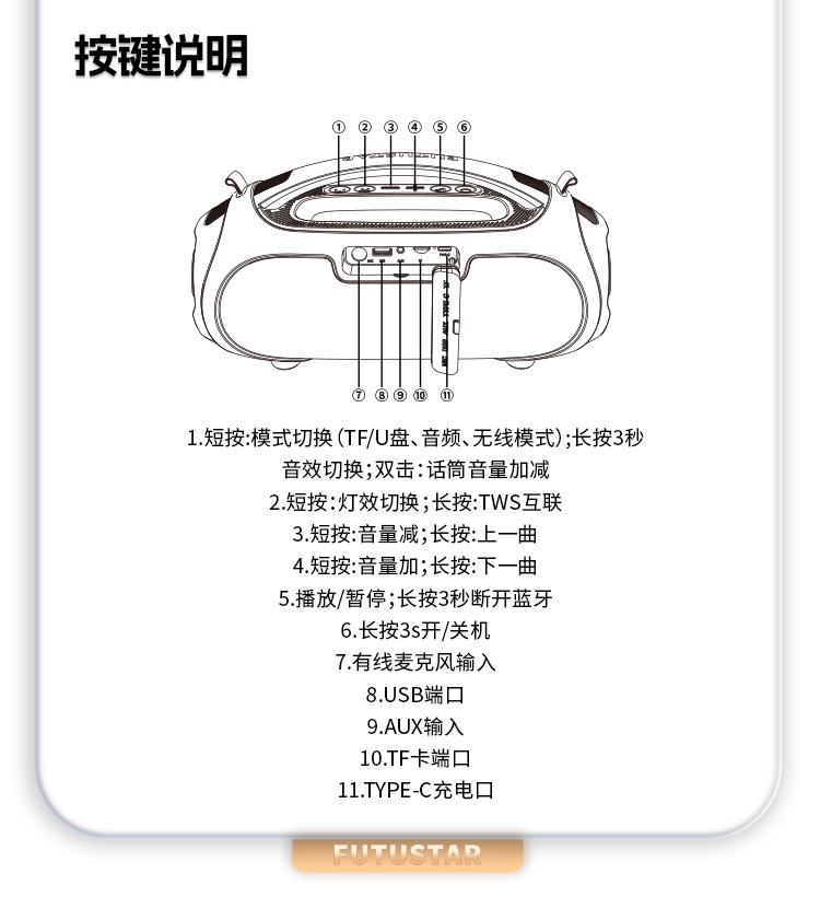Le Xiangyu Cross-border foreign trade New high-power Bluetooth speaker, outdoor karaoke portable subwoofer, handheld Bluetooth speaker pic 13