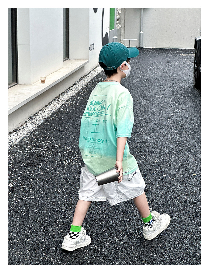 熊猫圆圆渐变男童夏季套装 2024跨境新款儿童短袖二件套织里童装详情25