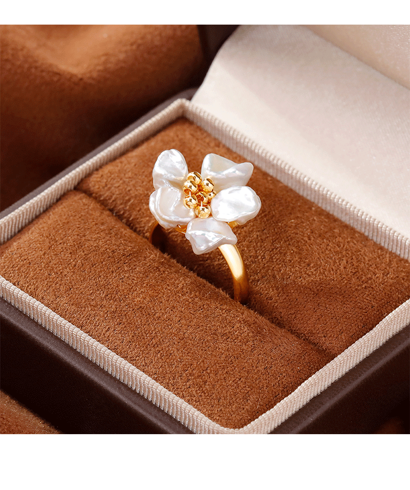Hyacinth barroco perla de agua dulce pétalos de anillo elegante personalidad temperamento alto sentido anillo 2025 burst estilo abierto anillo pic 4