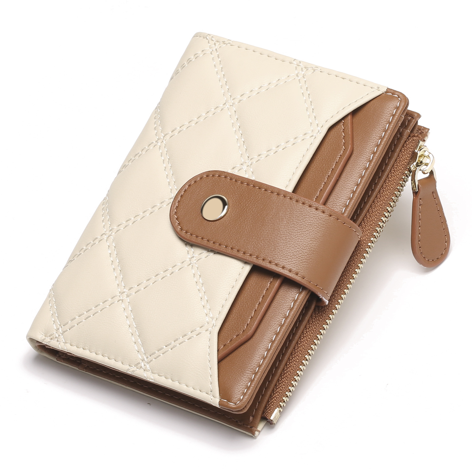 New cross-border wallet buckle vertical wallet for women, short diamond-shaped pattern coin purse with zipper card case pic 2
