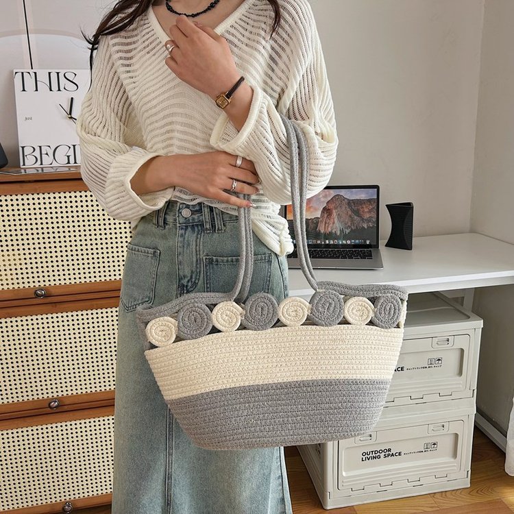 2024新款菜篮子沙滩包女士单肩腋下包韩版编织水桶包小众设计详情12