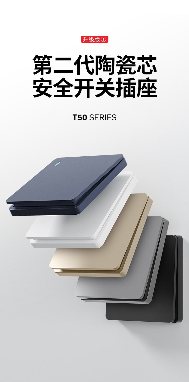 批发86型陶瓷芯灰色墙壁开关插座面板二三插中途开关一开多控五孔详情28