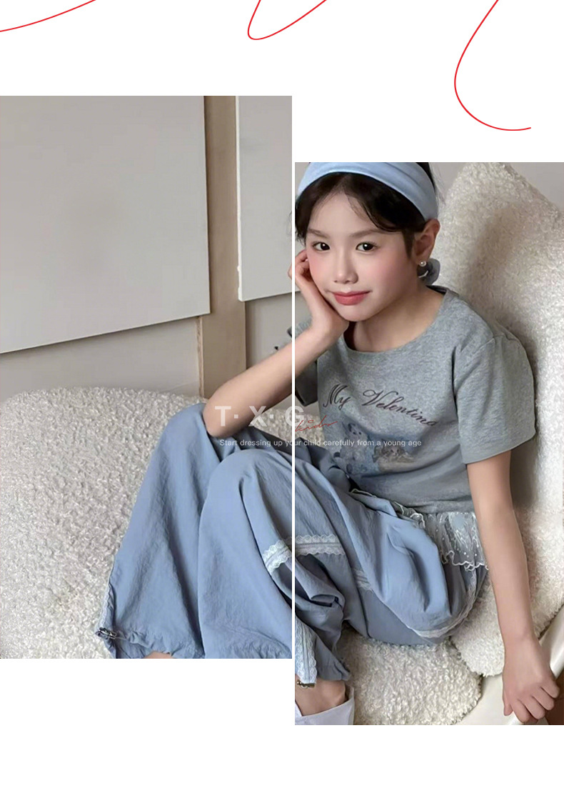 [en stock] korean style niños verano 2026 nueva chica encaje encaje manga corta camiseta chaleco casual casual pic 6