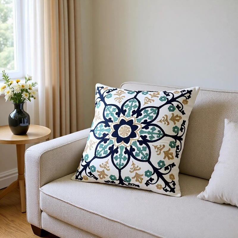 New Chinese-style embroidered floral pillowcases, sofa cushions, American-style living room decoration pillowcases, cotton embroidered cushions pic 1