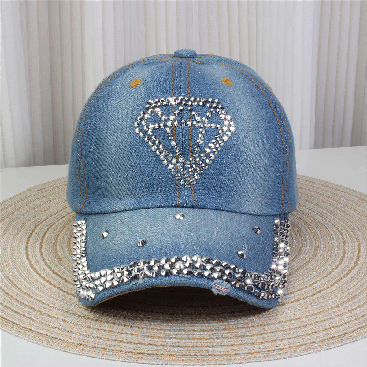 2024新款女士水钻镶钻牛仔布时尚洋气鸭舌帽休闲显脸小成人棒球帽详情21