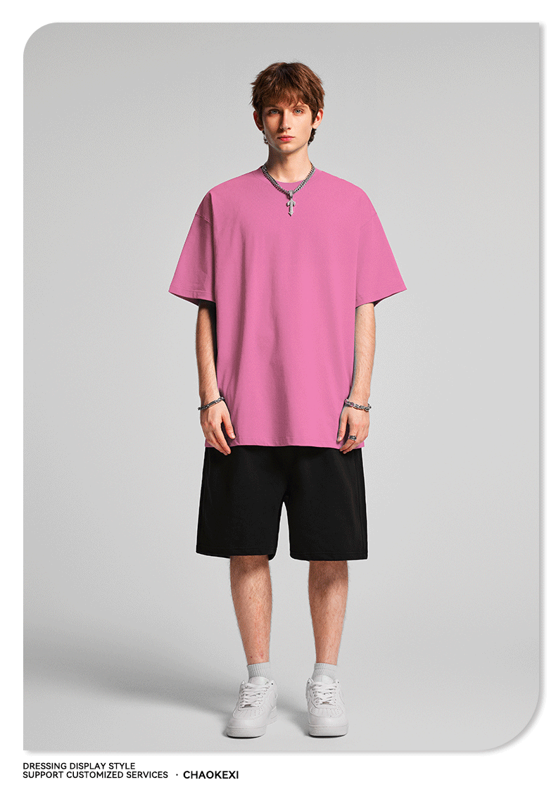 CKX2026夏季美式275g高品质潮牌纯棉t落肩纯色男潮青少年短袖T恤详情59