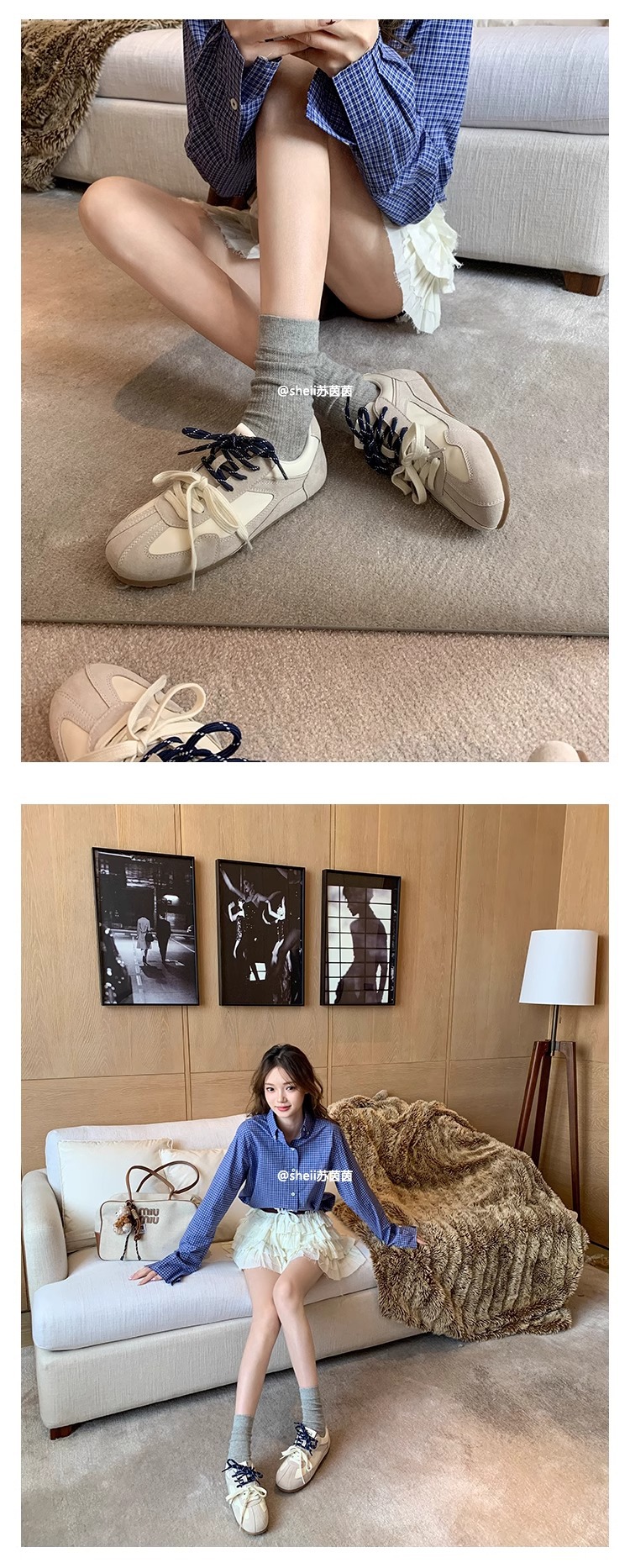 苏茵茵同款 韩国女高~2025复古鸳鸯鞋带休闲鞋运动德训鞋女阿甘鞋详情11