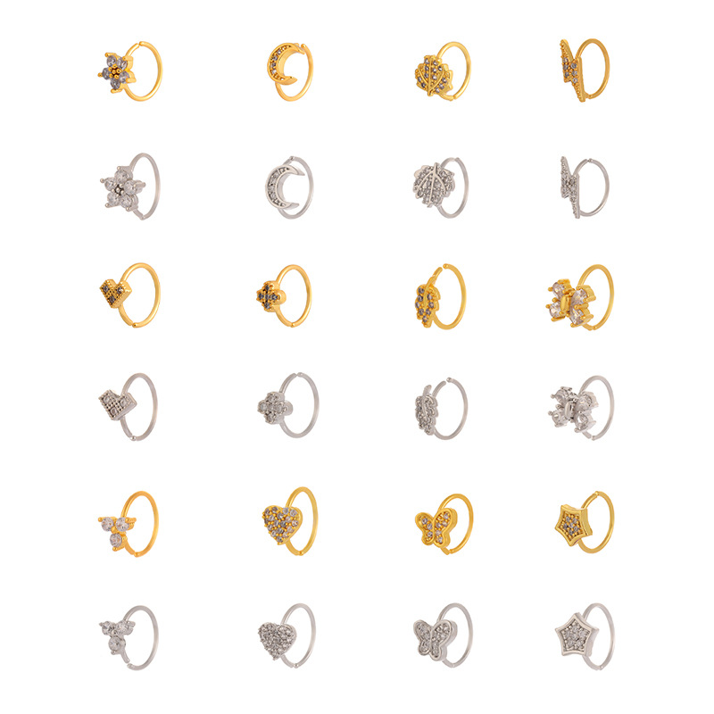 跨境爆款鼻钉个性潮流鼻圈彩色五角星四叶草鼻环镀18K金穿刺鼻饰详情1