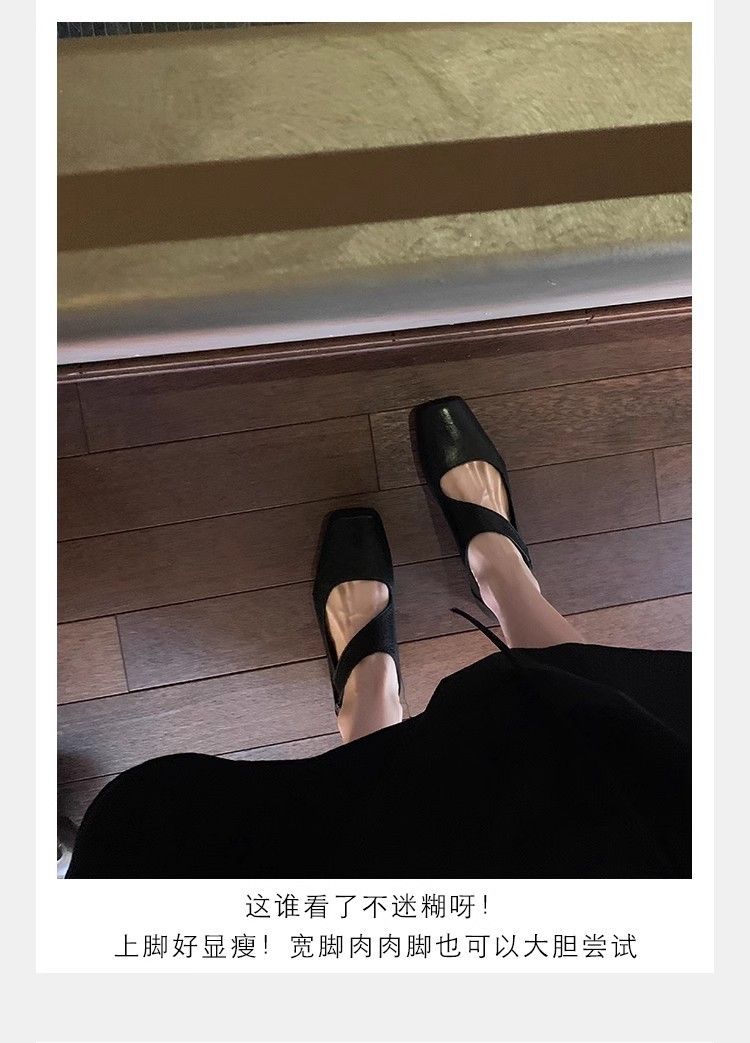 葡萄妈同款鞋复古做旧风质感马皮暗黑风方头粗跟单鞋女夏季详情26