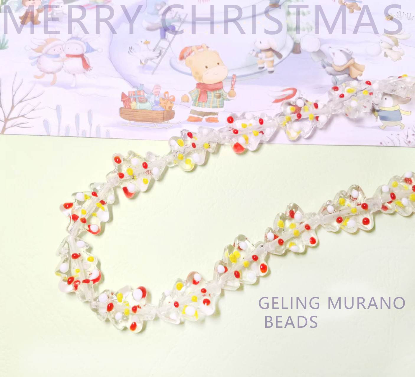 圣诞树简约可爱童趣彩色红黄白点撞色手工琉璃DIY耳环饰材料配件详情15