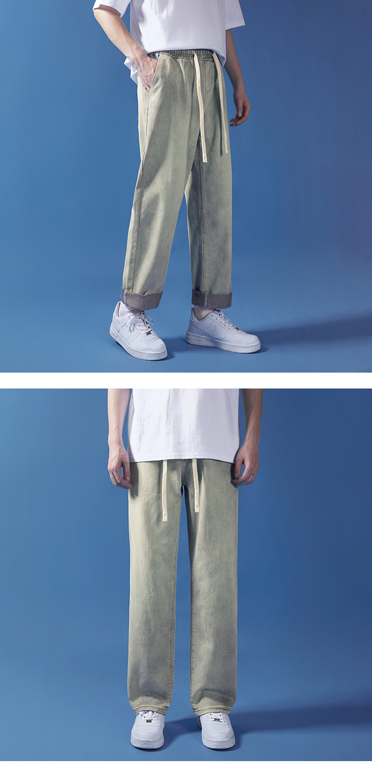 阔腿牛仔裤男夏季韩版原宿风休闲简约潮流ins宽松抽绳直筒长裤子详情23