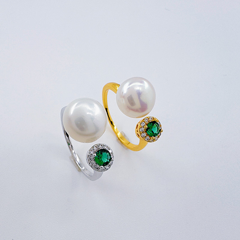Celeste celeste nuevo anillo de perlas simple mujer luz de lujo anillo de apertura micro circonitas anillo de dedo tienda de fábrica pic 10