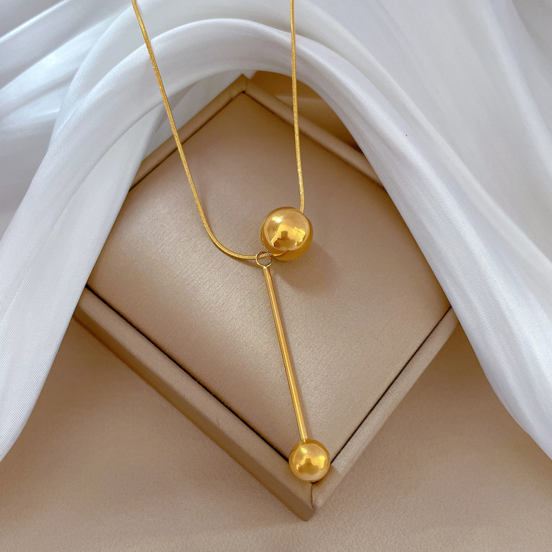 【通体钛钢】流苏圆球花个性极简风炉内真金项链女ins网红锁骨链详情1