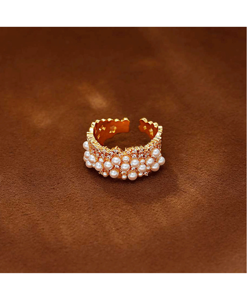 Hyacinth moda full circonitas perlas francés premium sentido anillo abierto mujer influencers explosivo estilo ligero extravagancia strass multiplos anillos pic 4