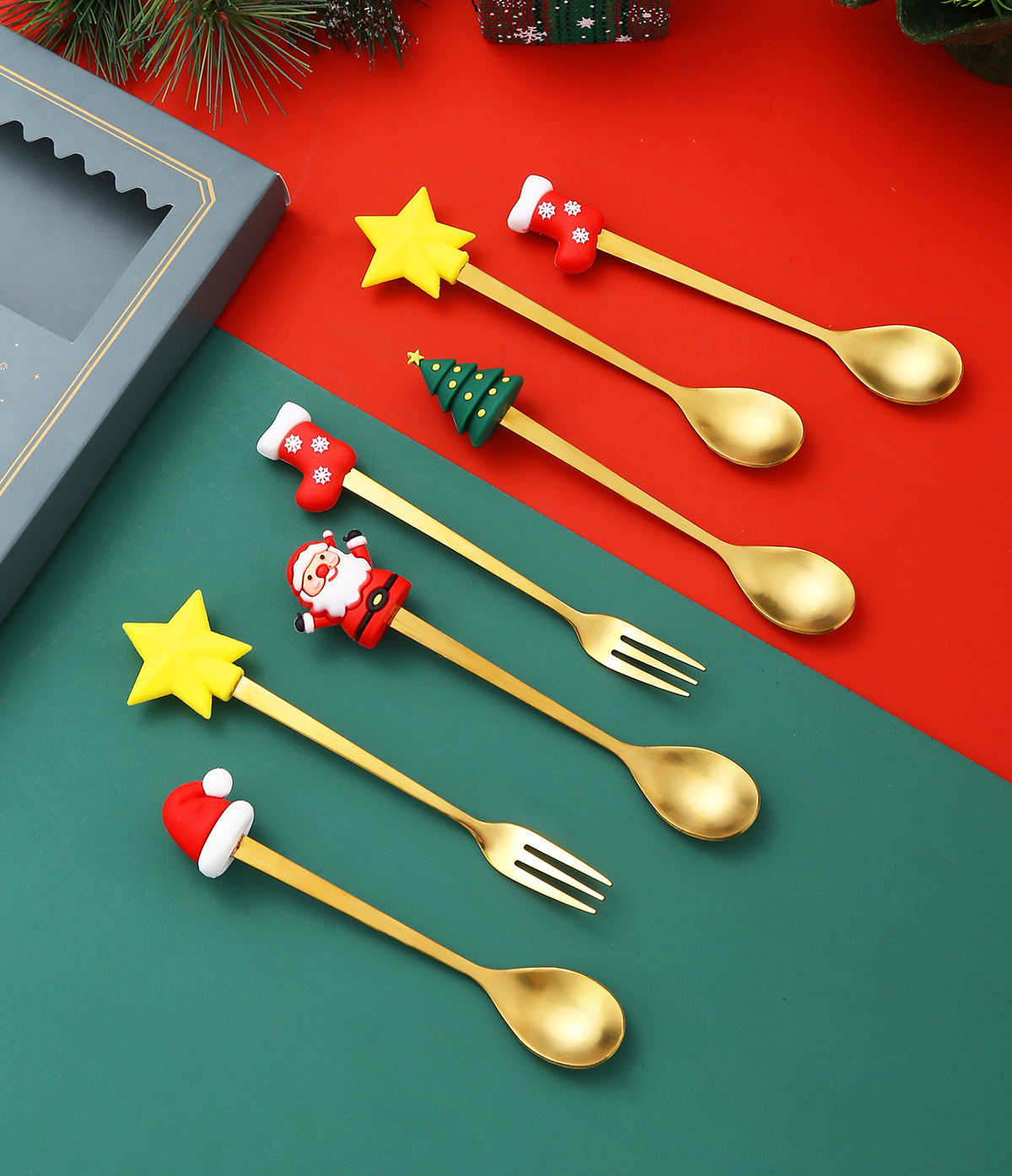 圣诞礼品餐具不锈钢咖啡勺子甜品勺叉套装创意卡通小公仔勺子叉子详情11