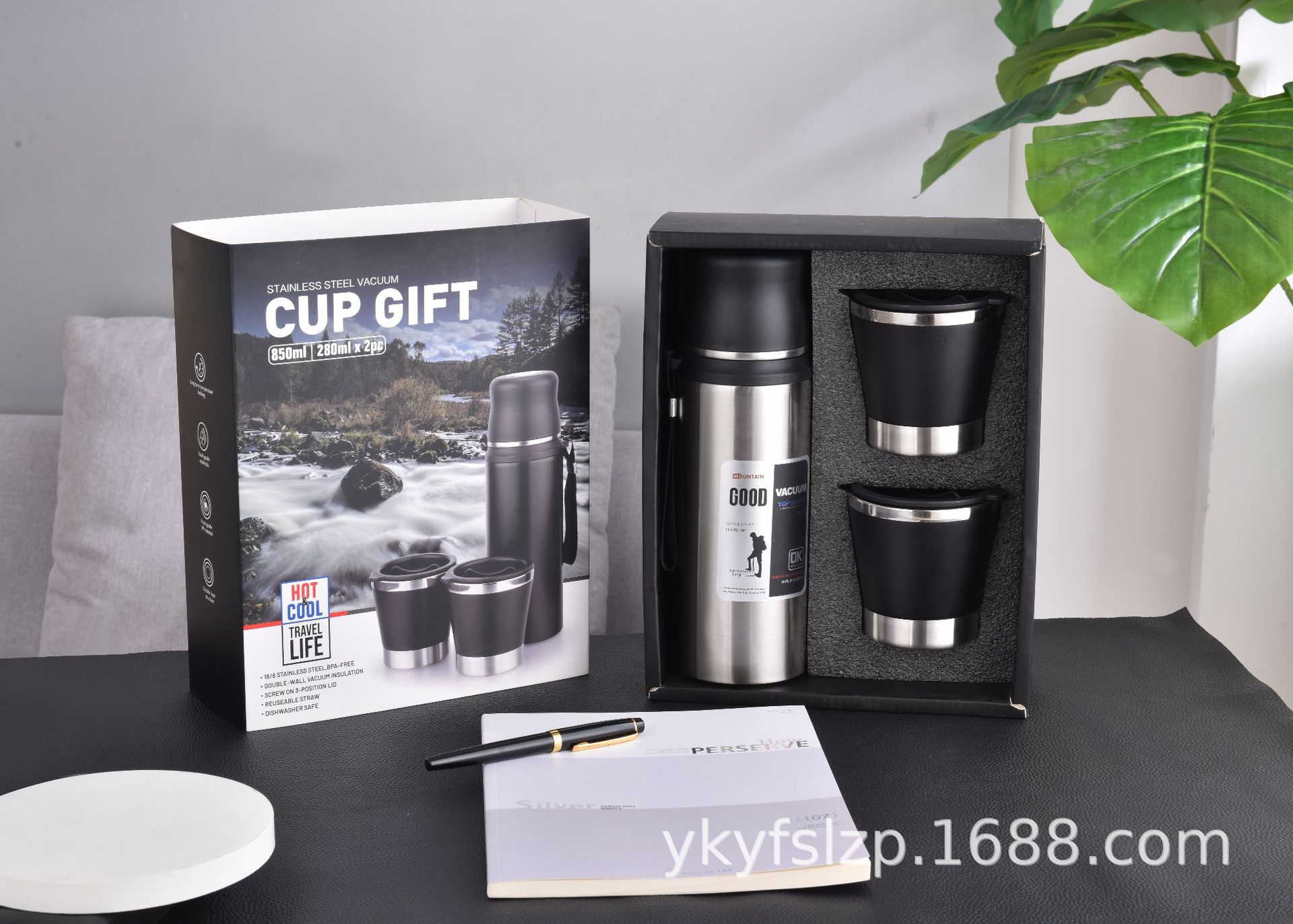 新款大容量304不锈钢真空保温杯 茶水分离户外双饮盖便携式保温杯 时尚耐用保温效果好详情3