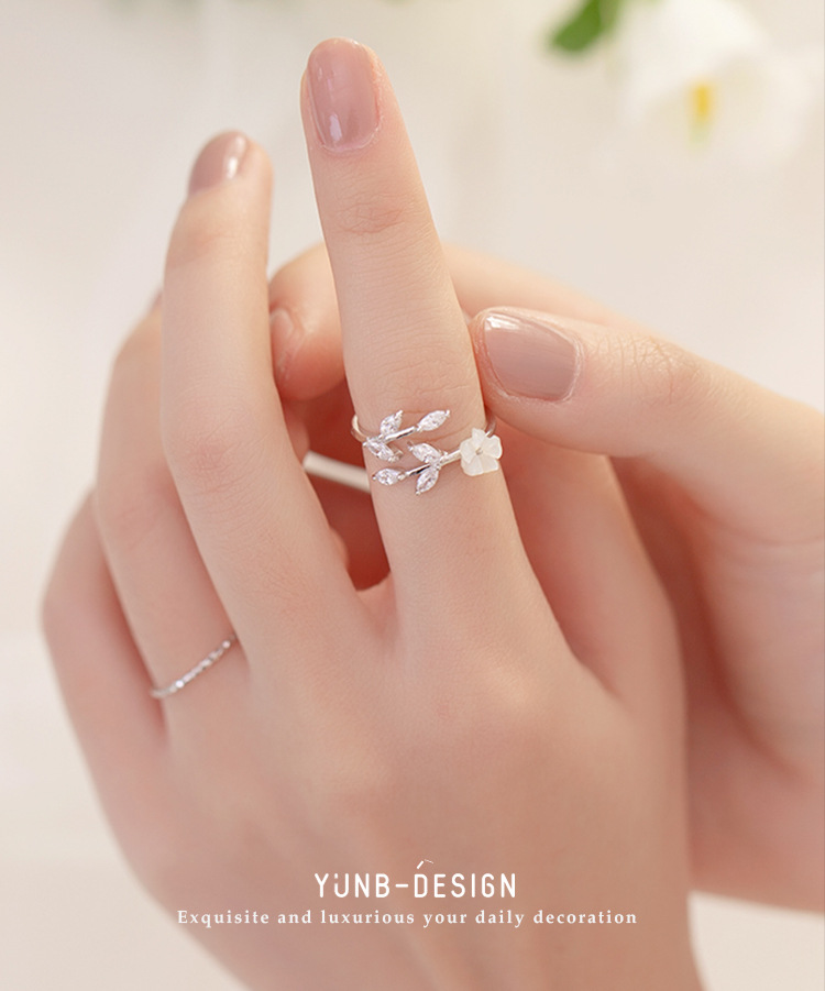 S925纯银开口戒指女小众高级冷淡风轻奢韩版新款花朵树叶雏菊指环详情1