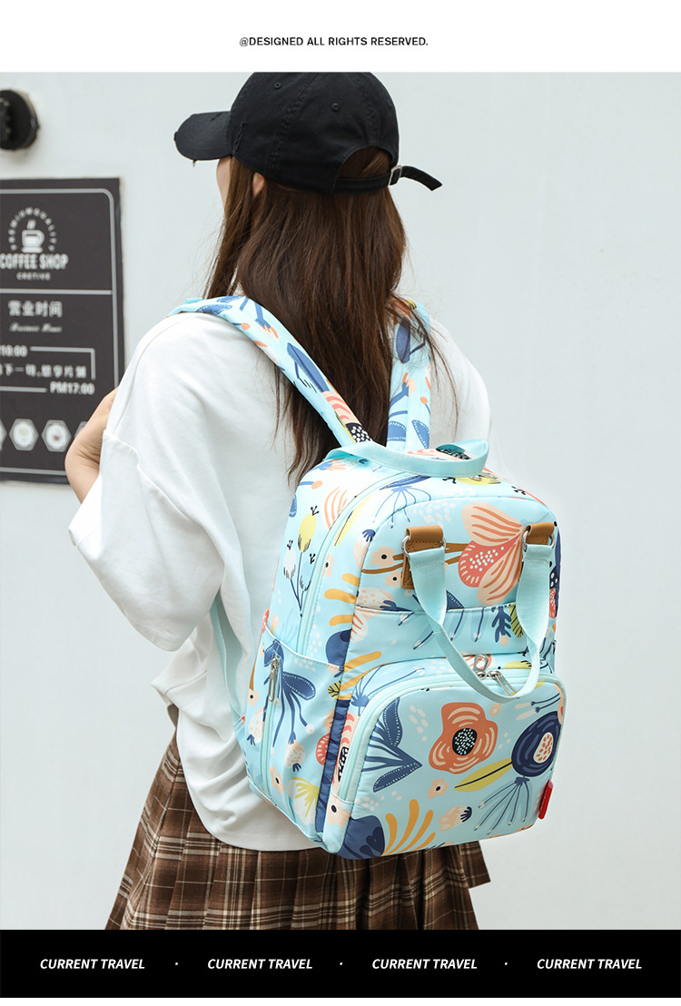 印花大容量外出双肩包时尚女背包婴儿奶瓶保温跨境热销母婴妈妈包详情18