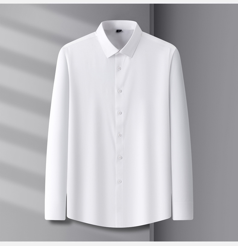 含桑蚕丝+莫代尔商务白衬衫男士长袖抗皱免烫职业工装蓝色衬衣详情18