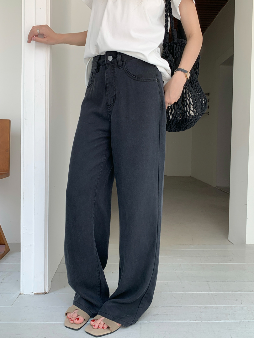 GAGD Tencel cool-feel washed wide-leg jeans for petite women, summer comfortable straight-leg slimming denim pants pic 8