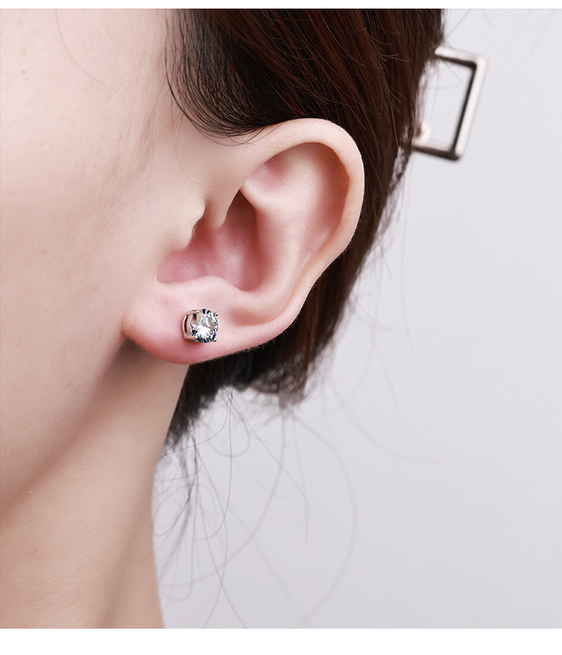 Zhuoheng Select 925 all-silver one-carat four-prong Moissan stud earrings, a high-end autumn and winter collection with a simple and versatile style pic 20