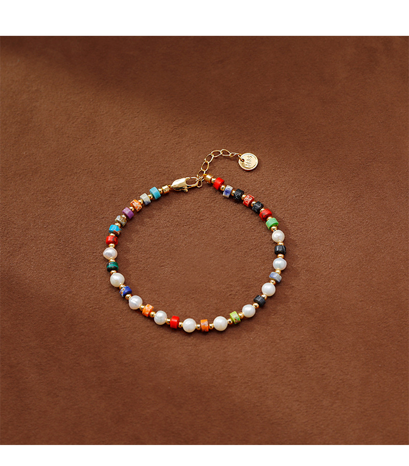 Dopamina hecho a mano perlas de color piedras dulce cadena de mano vintage chino boho chic perla de agua dulce pulsera pic 2