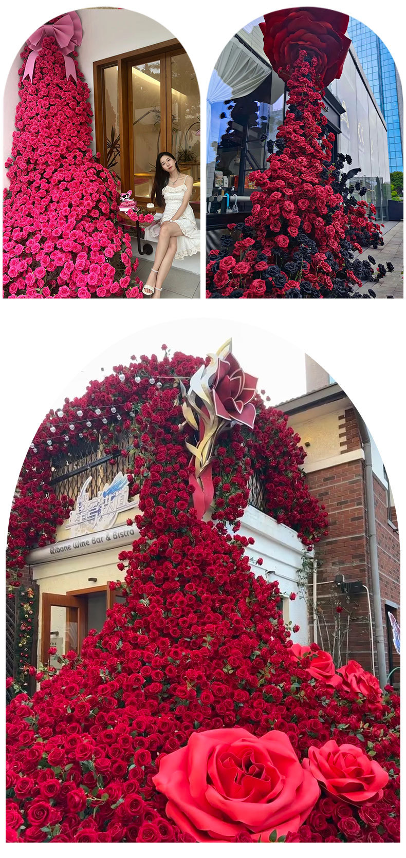 定制婚庆玫瑰瀑布仿真花假花瀑布墙网红玫瑰花背景墙情人节花详情19
