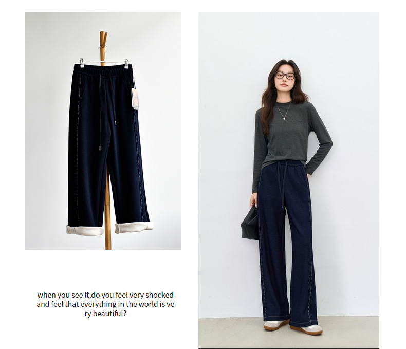 【 Extra Thick Slimming Denim 】25 Winter New Women's Wear Open Thread Graphene Warm Thickened wide-leg floor-length denim pants pic 29