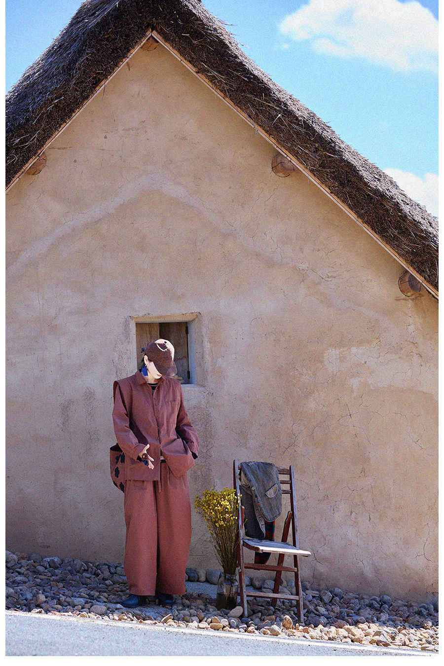 New autumn and winter style, artistic and retro original hazelnut red-brown cotton casual top, high-density, slightly elastic loose shirt for women pic 29